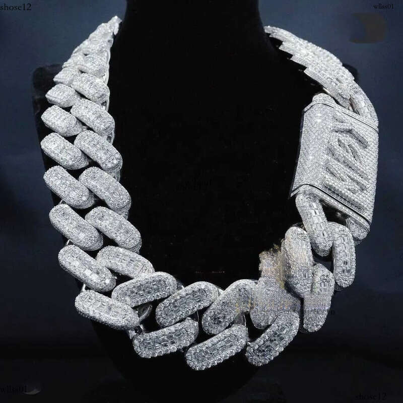 Noble and grand necklace moissanite chain Big Heavy Mens Necklace Sier Vvs Moissanite Baguette Dia Hip Hop Iced Out Cuban k Chain Free door-to-door de