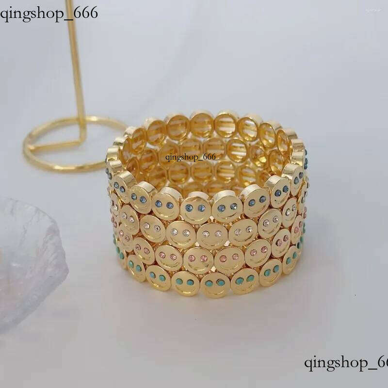 Gold Color Fashion Happy Face Girls Bracelet Cubic Zirconia Beads Golden Women Men Gifts Jewelry Access be