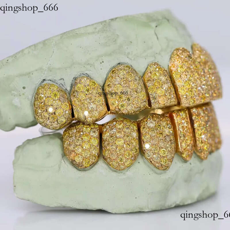 Yellow Gold Plated Dia Customized Jewelry Trending Hip Hop Dental Grillz Iced Out Top and 8 Bottom Teeth