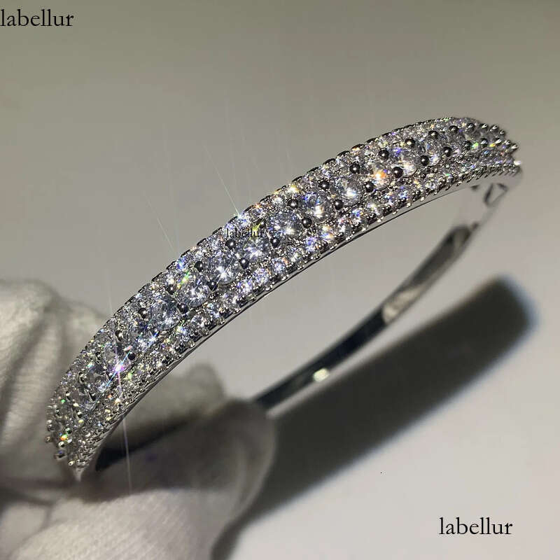 Stunning Hot Sale New 2019 Jewelry Sterling Sier Pave White Clear AAAAA Cubic Zirconia Women Bangle Wedding Wrist Bracelet Gift 33