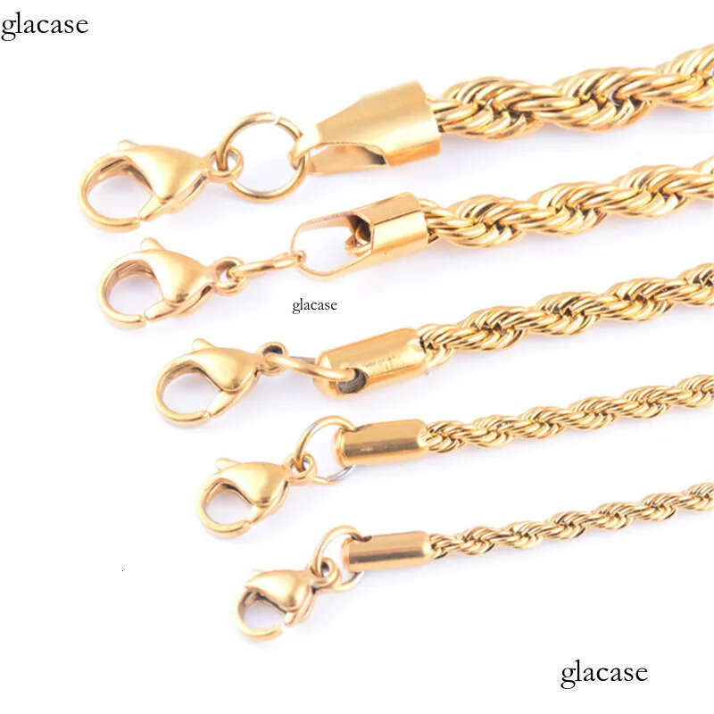 High Quality Gold Plated Chain Stainless Steel Necklace For Women Men Golden Fashion Twisted Rope Chains Jewelry Gift 2 3 4 5 6mm