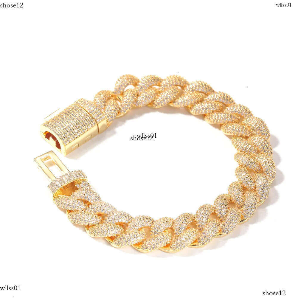 Full Dia Cuban Bracelet Men's 14mm wide GRA moissanite dia gold sterling sier cuban link chain for men Hip Hop necklace bracelet