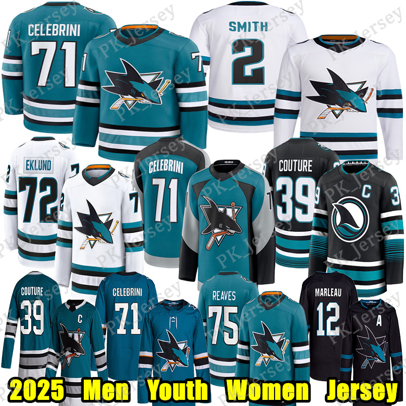 #71 Macklin Celebrini 35th sj hockey jersey sharks jersey #2 Will Smith Ryan Reaves Michael Misa Logan Couture Skinner Sam Dickinson Marleau William Eklund jerseys