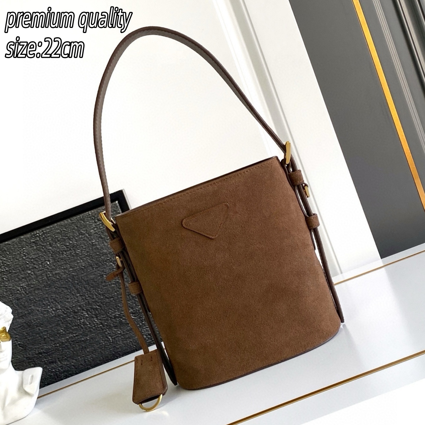 (Order by pic in opt, not by desc) Unisex Suede Bucket Bag - Soft Faux Suede Handbag 2-Way Carry for Fall Daily & Casual Outfits