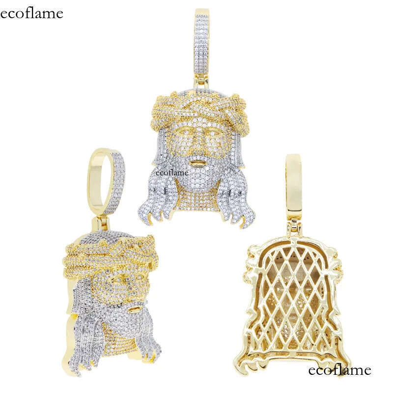 Hip Hop Jesus Face Pendant Necklace with Cuban Chain Jewelry Set Gold Plated