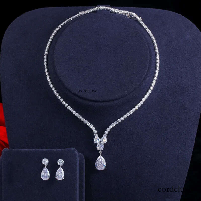 Choucong Original Wedding Jewelry Sets White Gold Fill Water Drop 5A Cubic Zircon CZ Dia Party Women Stud Earrings Bridal Tennis Necklace Gift a0