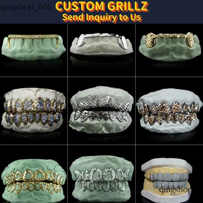 Yellow Gold Plated Dia Customized Jewelry Trending Hip Hop Dental Grillz Iced Out Top and 8 Bottom Teeth