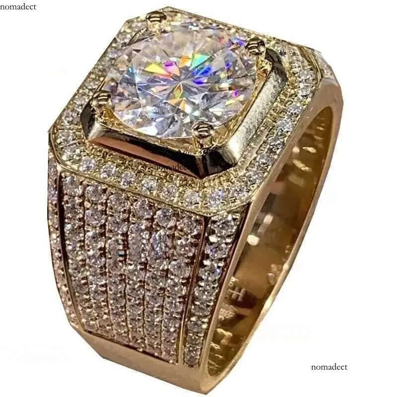 Band 14K Gold Solitaire Male 2ct Lab Dia Moissanite Ring Sier Color Jewelry Engagement Wedding band Rings for men gift J240924 38