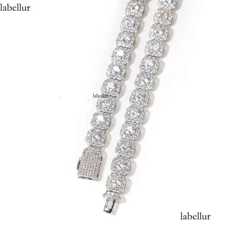 Bracelet necklace Moissanite chain Hip hop 9mm square rock sugar zircon bracelet with inset style design a niche item f0
