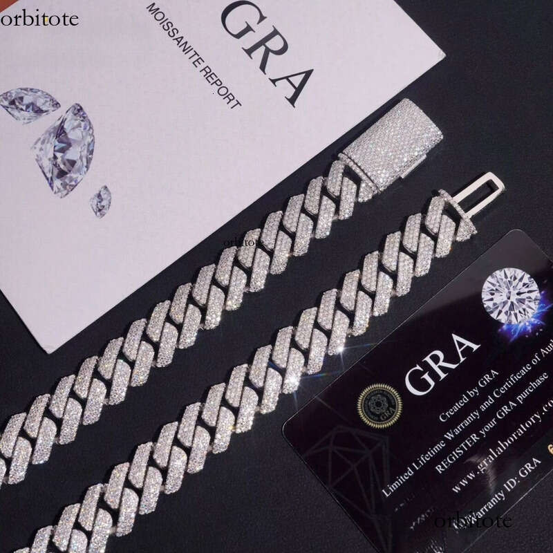 Hip Hop Necklace 15mm 4rows Cuban Link Chain S Gold Plated Pass Test VVS Moissanite Dia Iced Out Jewelry ca