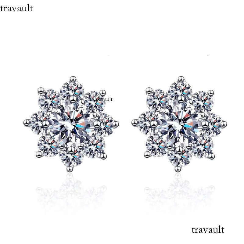 DHcollection S Sterg Sier Plated Snowflake Pt950 Gold Earring Round Cut 1-2 Carat Moissanite Women Earrings Wholesale