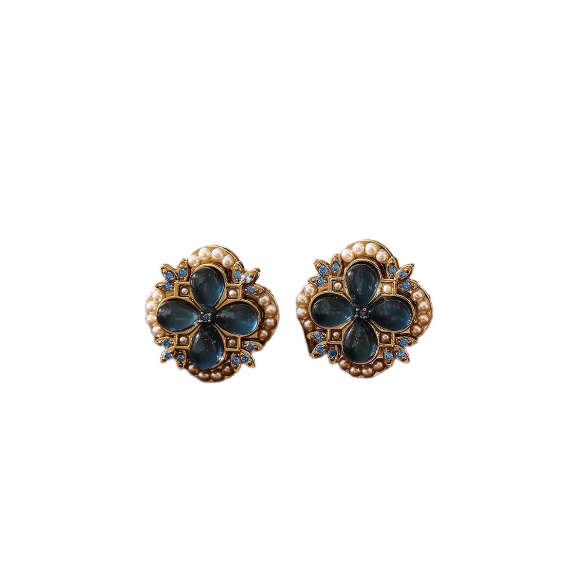 New High-End Earrings with Aquamarine Cat's Eye Stone, Niche Four-Leaf Clover Earrings, S Sier Needle for Women - view 6