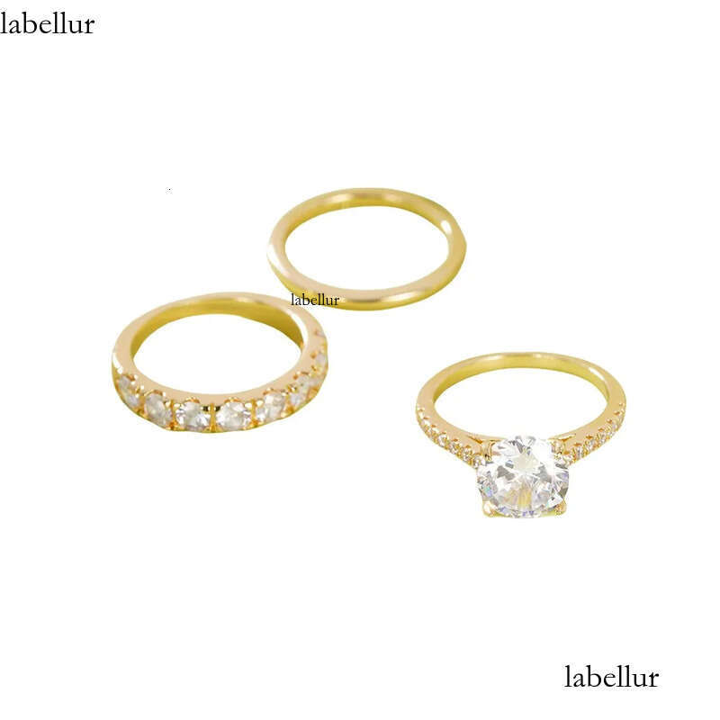 3PCS Wedding Rings Elegant Vintage Jewelry 10KT Gold Fill Round Cut White Cubic Zircon CZ Dia Gemstones Party Eternity Women Bridal Ring Set Gift c1