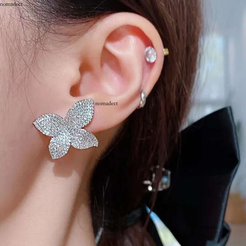 Ins Top Sell Wedding Sets Elegant Jewelry Sterling Sier Pave White Sapphire CZ Dia Gemstones Party Women Stud Earring Open Adjustable Ring b1