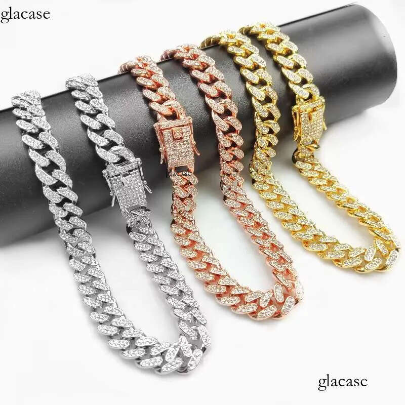 Custom Fashion Jewelry Gold Plated Alloy 14MM Chunky Full Dia Zircon Cuban Chain Link Necklace Women Men e2