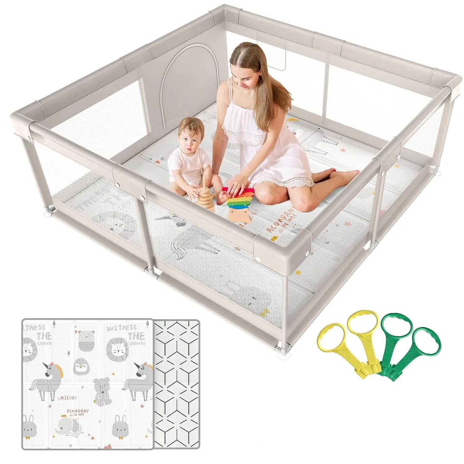 Baby Playpen with Mat 59x59 in Playpen for Babies and Toddlers Play Pen for Kids Play Yard for Infants with Gate C250929
