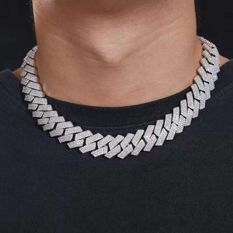 Fashion Jewelry Designer Cuban Chain, Pure Sier Tin 3 Rows Mosonite Necklace Men's Gift Gothic Iced Pendant with Dia Tester