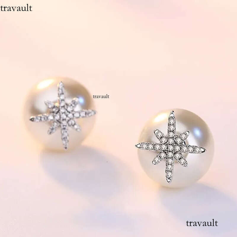 Star Crystal Designer Stud Earrings with Pearl Shining Bling CZ Zircon Dia Stone Elegant Earring Earings Ear Rings Jewelry for Women2024