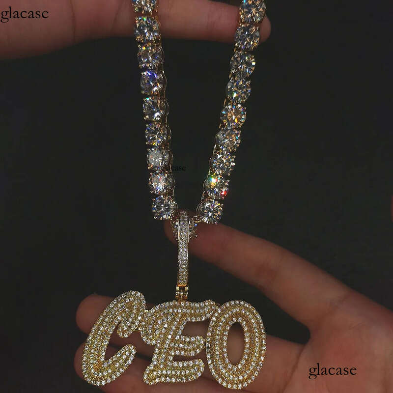 Custom Letters Name Pendant Necklace Charm Bling Iced Out Zircon Real Gold Plated For Men Women Jewelry 54