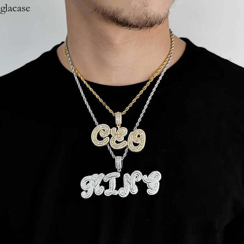 Hip Hop Cursive A-Z Custom Name Pendant Necklaces TopBling 5A T Zircon Women Men Jewelry 5f