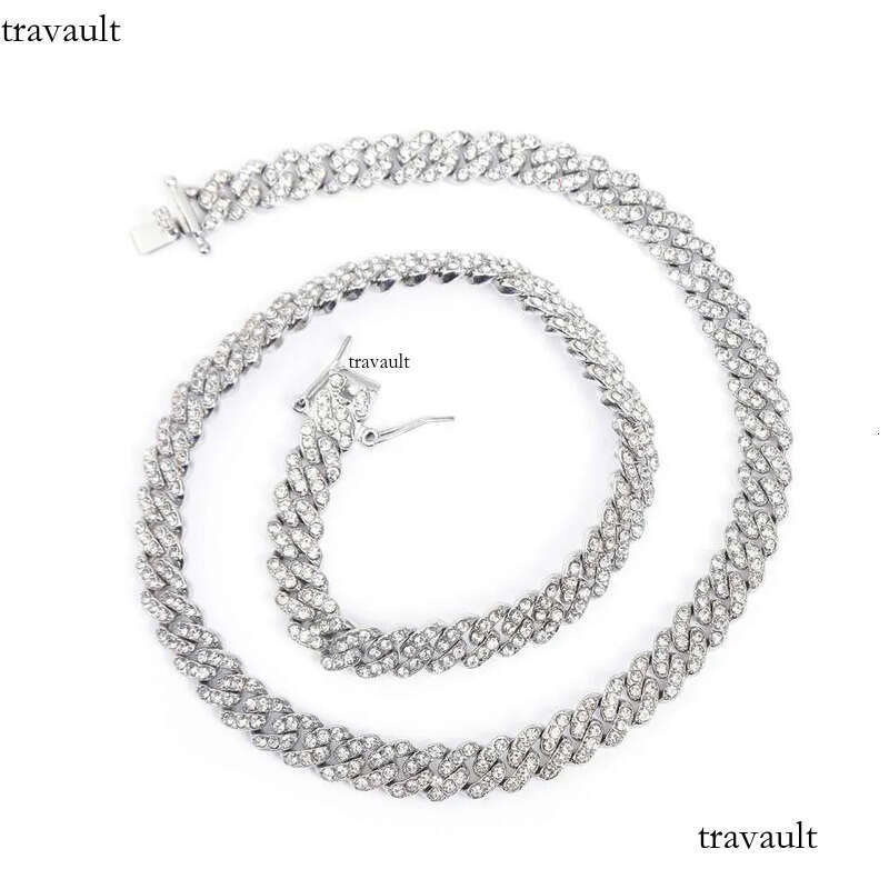 DHCollections Cuban Link Chain for Men Women 9mm Wide Iced Out Rhinestone Bling Fashion Jewelry Hip Hop Style Sier Necklace Adjustable