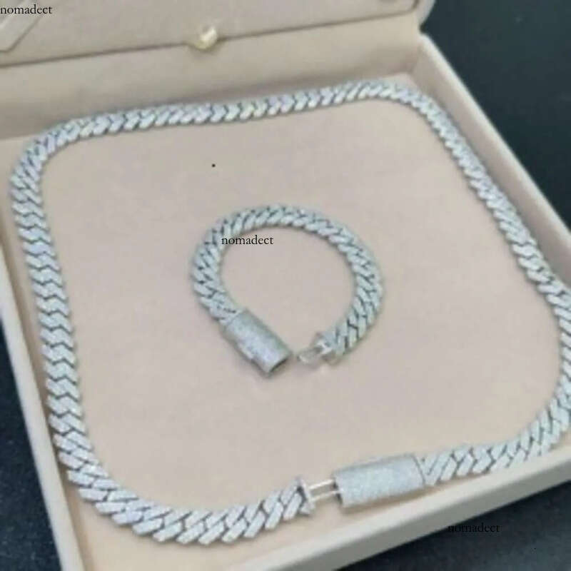 pendant necklaces designer for men Fine jewelry pass dia tester iced out Miami necklace Sterling Sier 14mm cuban link chain moissanite ea