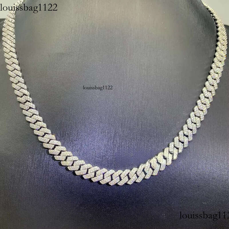Hip Hop Men 8MM Prong Link Chain Bling Iced Out 2Row Moissanite S Sier Rhombus Cuban Necklace Jewelry