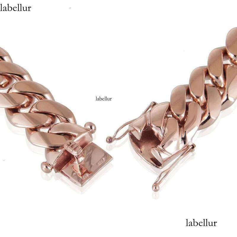 necklace moissanite chain Wholesale Stainless Steel Mens Link Necklace 14k Rose Gold Thick Miami Cuban Chain 58