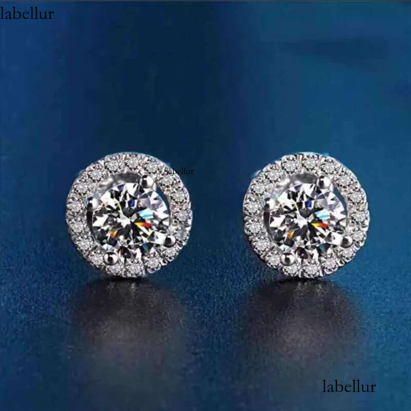 Ins Top Sell Stud Earrings Moissanite Dia Simple Fashion Jewelry Round Cut Gemstones Party High Quality Eternity Classical Women Circle Earring Gift a