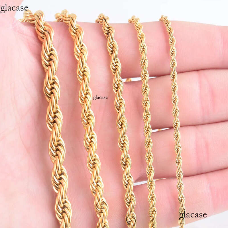High Quality Gold Plated Chain Stainless Steel Necklace For Women Men Golden Fashion Twisted Rope Chains Jewelry Gift 2 3 4 5 6mm