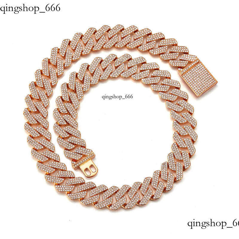 20MM Hip-Hop Full Thick Necklace Zinc Alloy Rhombus Exaggerated Three-Row Dia Cuban Chain for Men 83