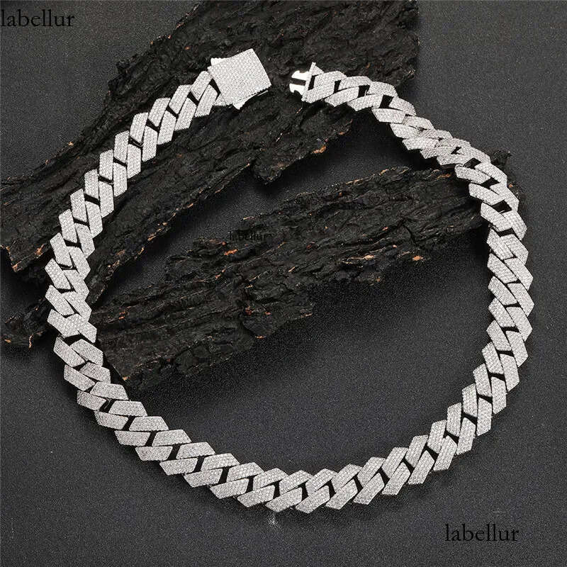 necklace moissanite chain Sier Bracelet 19mm Wide Ice Flower Miami Cuban Chain Necklace Men Hip Hop Jewelryy 54