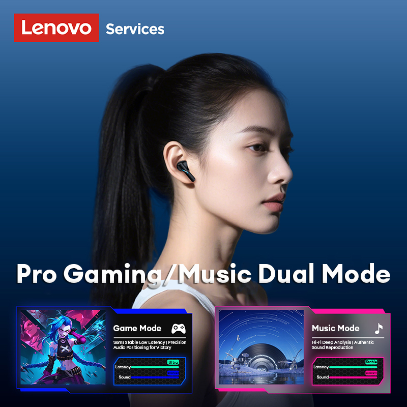 LenovoService Wireless Gaming Bluetooth GT100 Earphones BT 6.0 IMAX Ultra-Clear Sound Quality Music Headset Low-Latency Noise-Canceling Earbuds New