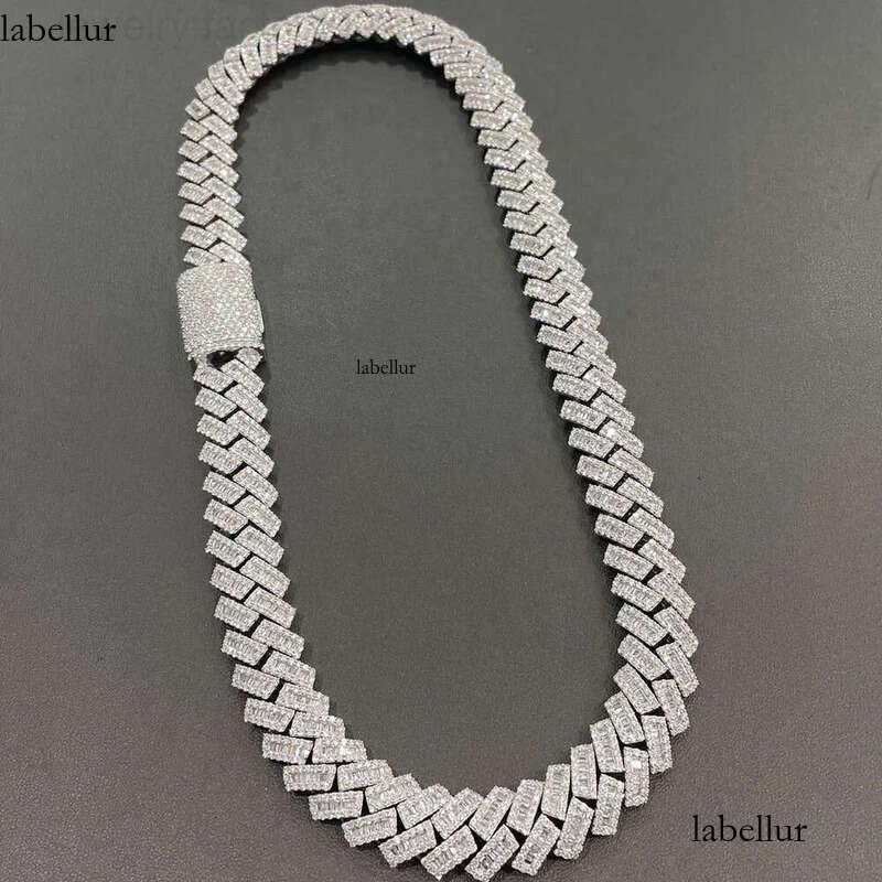 necklace moissanite chain 15mm Hip Hop VVS Dia Baguette Cuban Link Chain Moissanite Sier Jewelry Box 2a