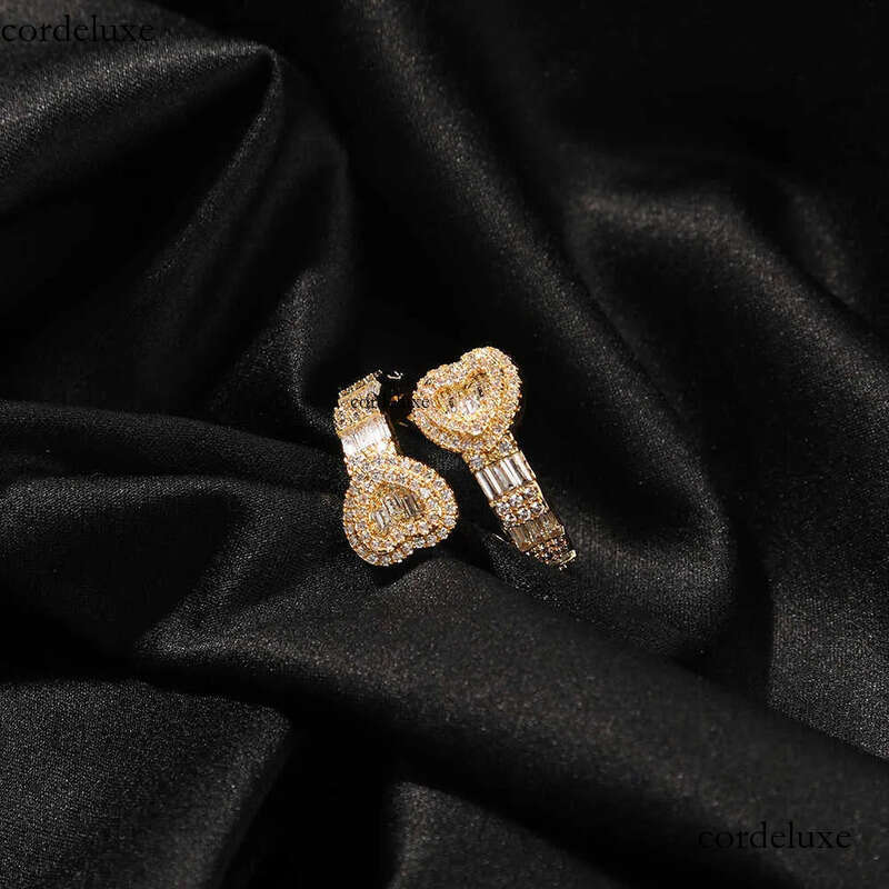 rings designer for baguette adjustable size heart Icy bling party rose gold love girl iced out women ring 1f