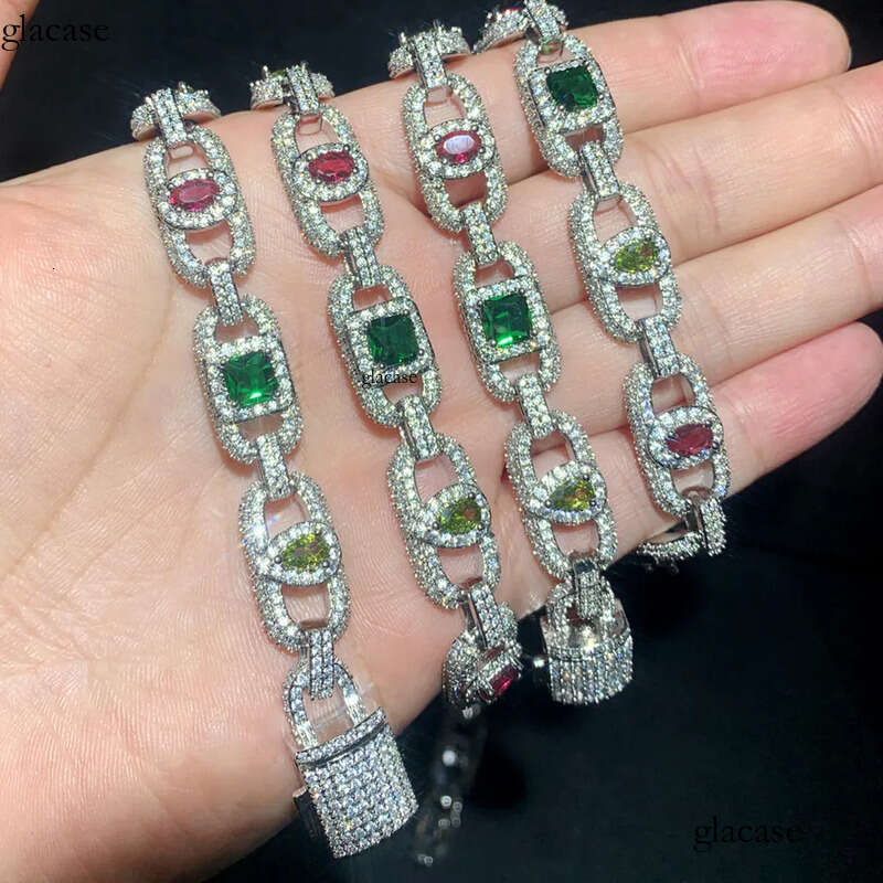 High Quality Colorful Zircon Pig Nose Cuban Necklace Bracelet Coffee Bean Chain Jewelry f0