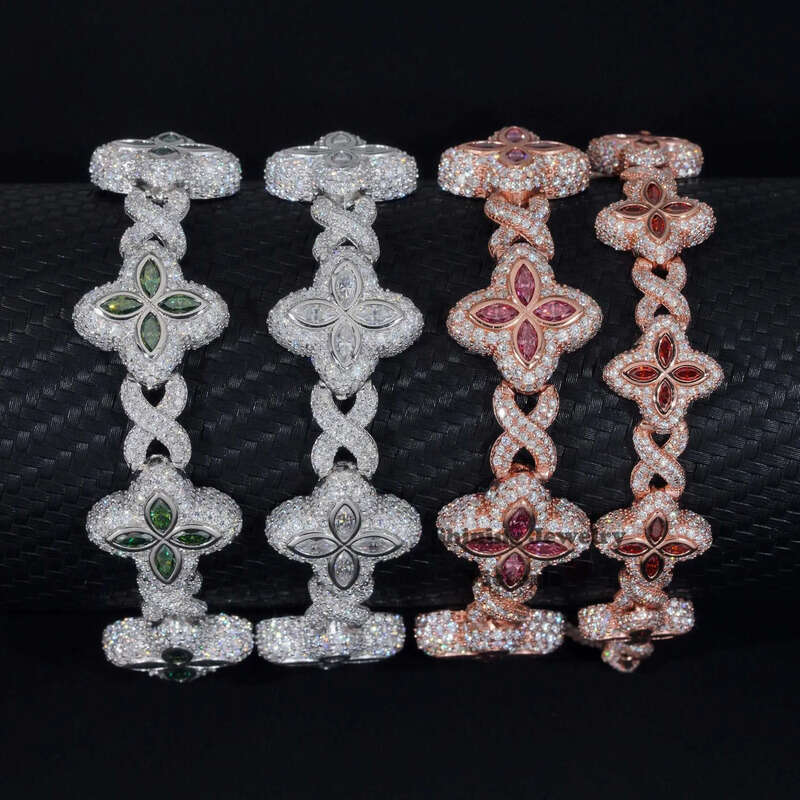 Shining 2024 new arrivals fashion jewelry sterling sier vvs moissanite dia four leaf clover tennis bracelet