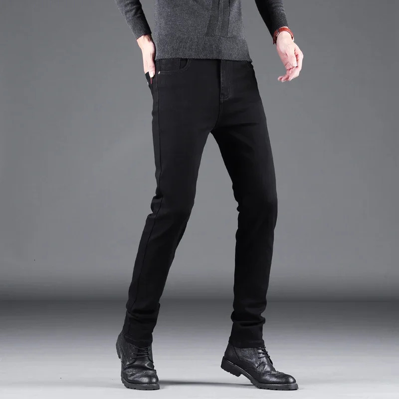 Spring Autumn Mens Pure Black Slim Jeans Elastic Straight Pants Business Fashion Leisure Korean Vintage Denim Pants Male 250922 - view 6