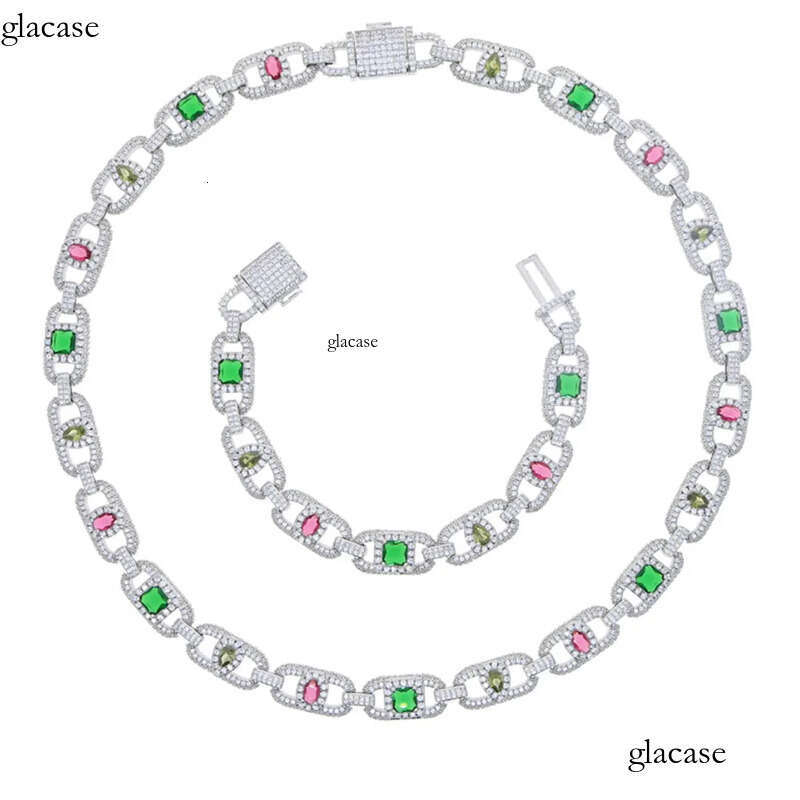 High Quality Colorful Zircon Pig Nose Cuban Necklace Bracelet Coffee Bean Chain Jewelry f0