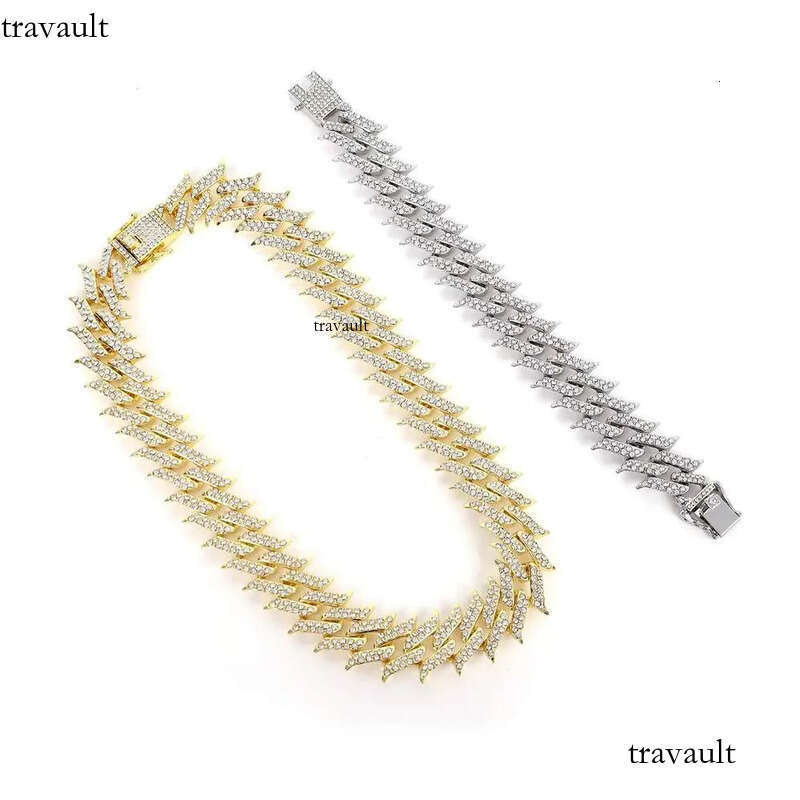 DHCollections Iced Out Cuban Link Chain Necklace for Men Women Spike Design Bling Rhinestone Hip Hop Choker Gold & Sier Plated Statement Jewellery