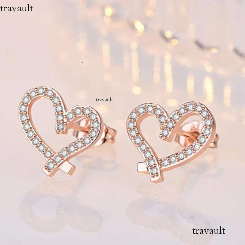 Designer Love Heart Stud Earrings with Crystal Gold Plated Shining Dia Sweet Earring Earings Ear Rings Jewelry for Women White Zircon