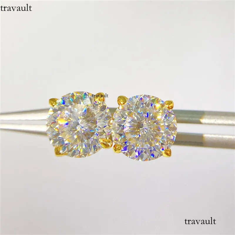America And European Fashion Sterling Sier Gold Plated Bling Moissanite Dia Round Studs Earrings Nice Jewelry Gift