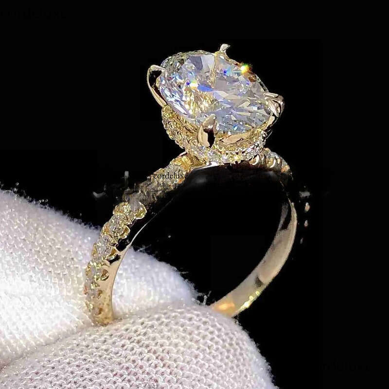 Hot Sale Real Gold 9K 14K S Sier Women Wedding Set Oval Cut Dia Engagement Rings Moissanite b0