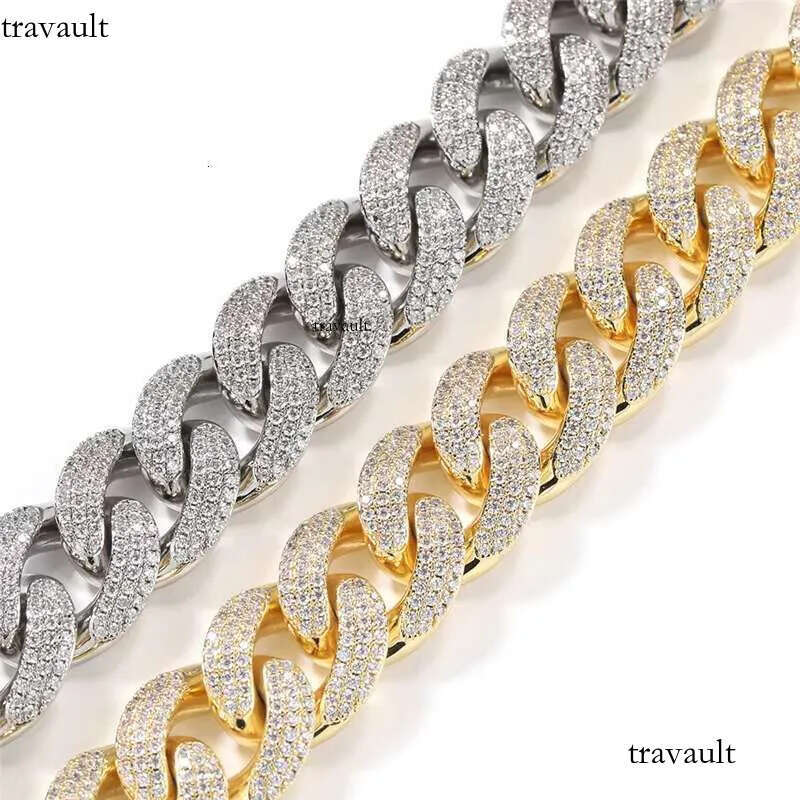 DHCollections 18MM Iced Out Cuban Link Chain Necklace Gold & Sier 7-22 Inch Brass Hip Hop Jewellery for Men