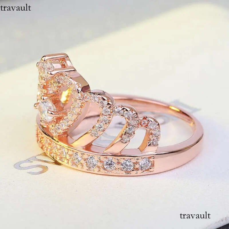 Classical Jewelry Crown Wedding Band Ring for Women Sterling Sier&Rose Gold Filled White Sapphire CZ Dia Finger Rings Gift