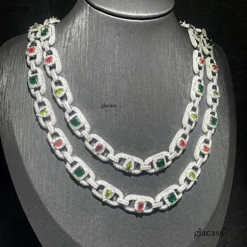 High Quality Colorful Zircon Pig Nose Cuban Necklace Bracelet Coffee Bean Chain Jewelry f0