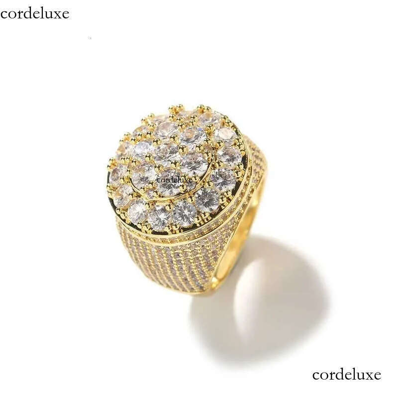 Hip Hop Style Iced Out Round Brilliant Cut VVS Moissanite Gold Plated Sterling Sier Ring For Men 4d