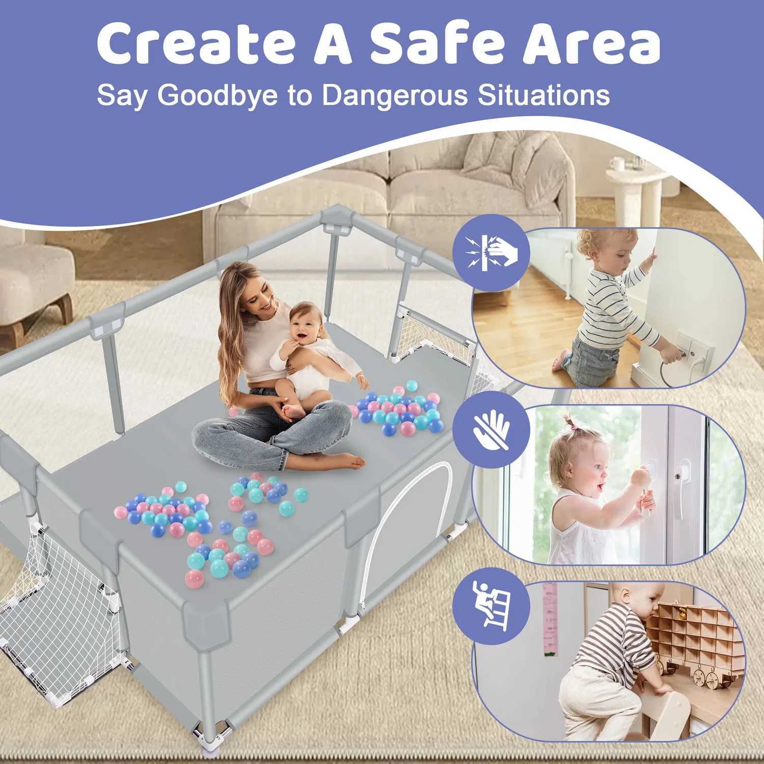 ANGDUO Baby Playpen Light Grey 71 Inch Large Baby Play Yard With Soft Breathable Mesh Safety Play Fence For Infant And Toddlers C250929
