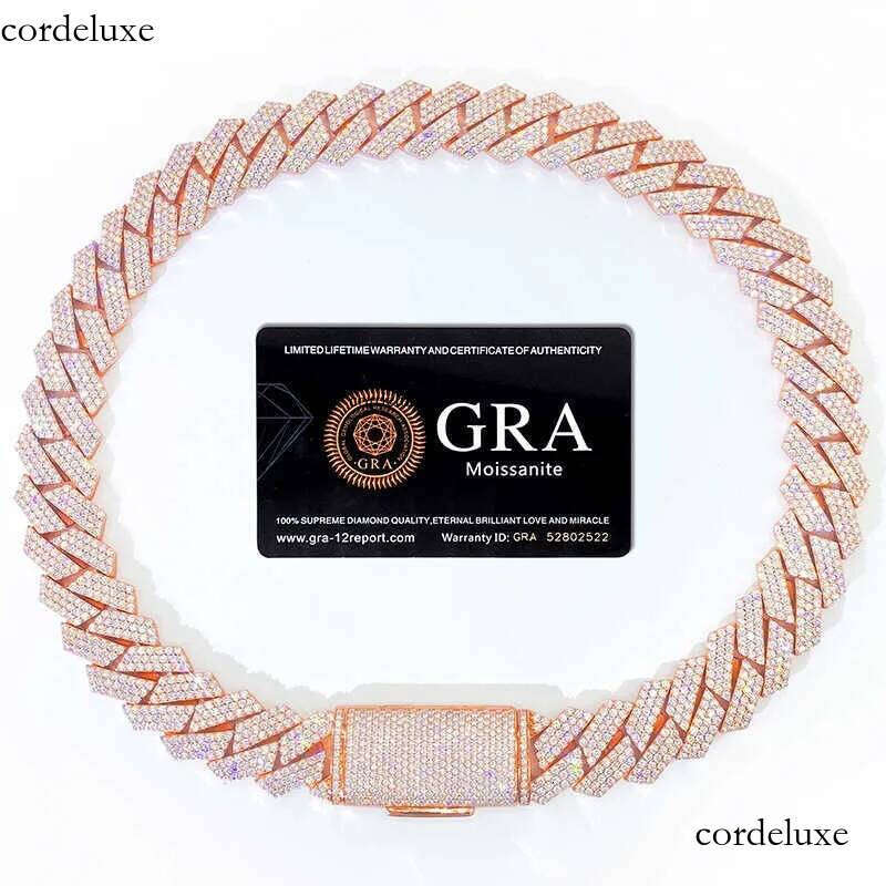 Bracelet Designer Jewelry Cuban k High Quality 3 Rows VVS Moissanite Dia Chain White Rose Gold Plated Hip-hop Chains for Men Necklace 60
