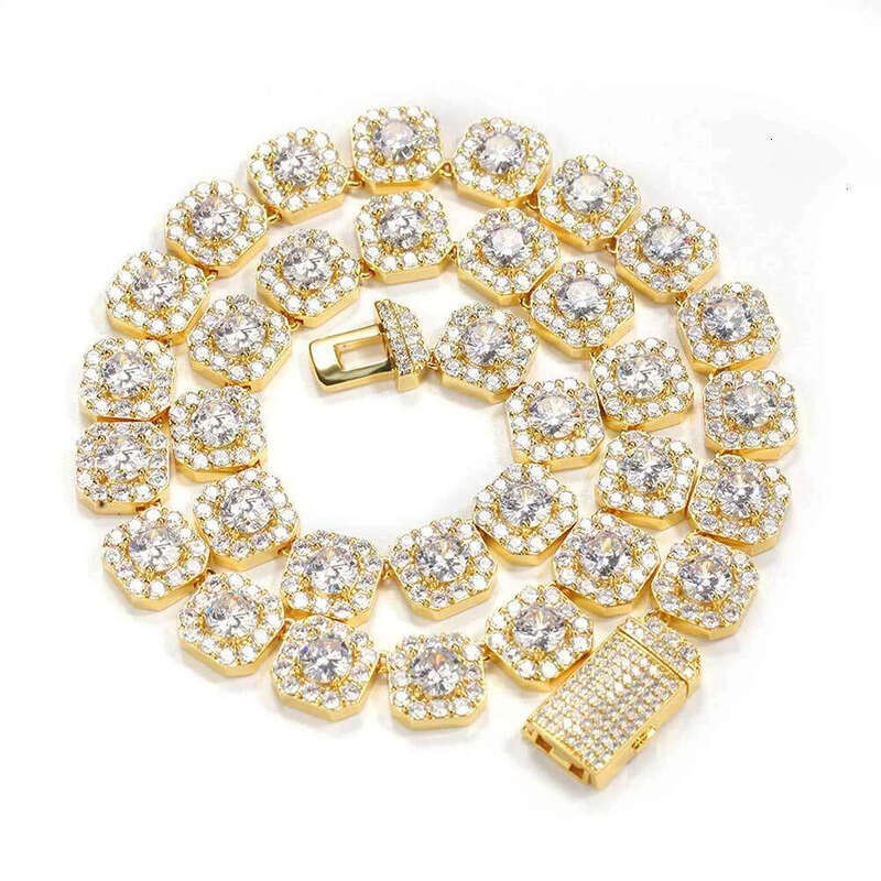 necklace moissanite chain Hip Hop Necklace Gold Plated Jewelry Iced Out Dia Clustered Tennis Chain